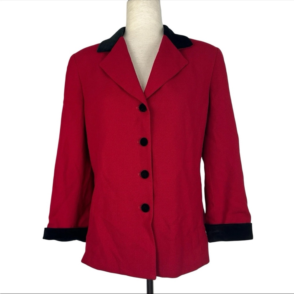 Vintage Talbots Red Wool Blazer Velvet Collar & Cuffs Made in USA. Women’s Sz 8P